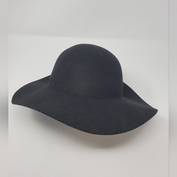 H & M DIVIDED 100% WOOL BLACK HAT FLOPPY FESTIVAL CLASSIC WOMEN SIZE LARGE 58 - Picture 3 of 12